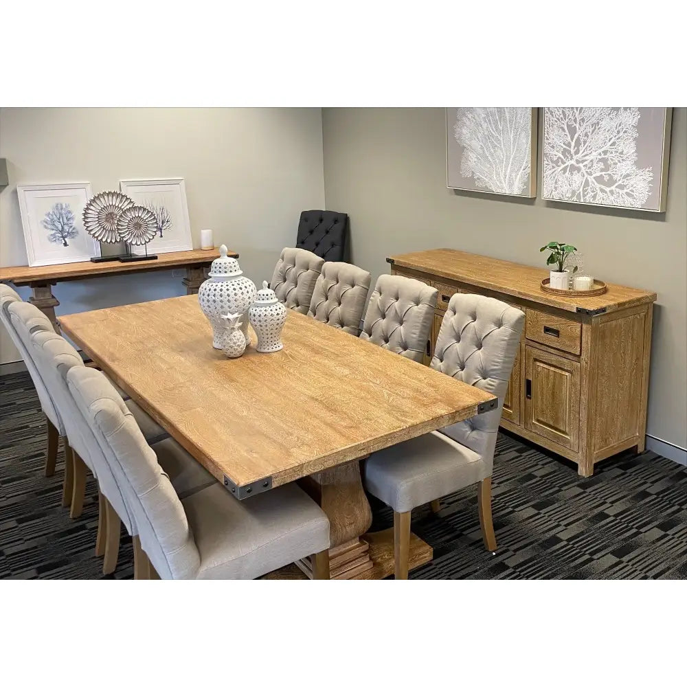 Gloriosa Dining Table 230cm 8 Pax Pedestal Solid Mango Timber Wood - Honey Wash - Furniture > Dining