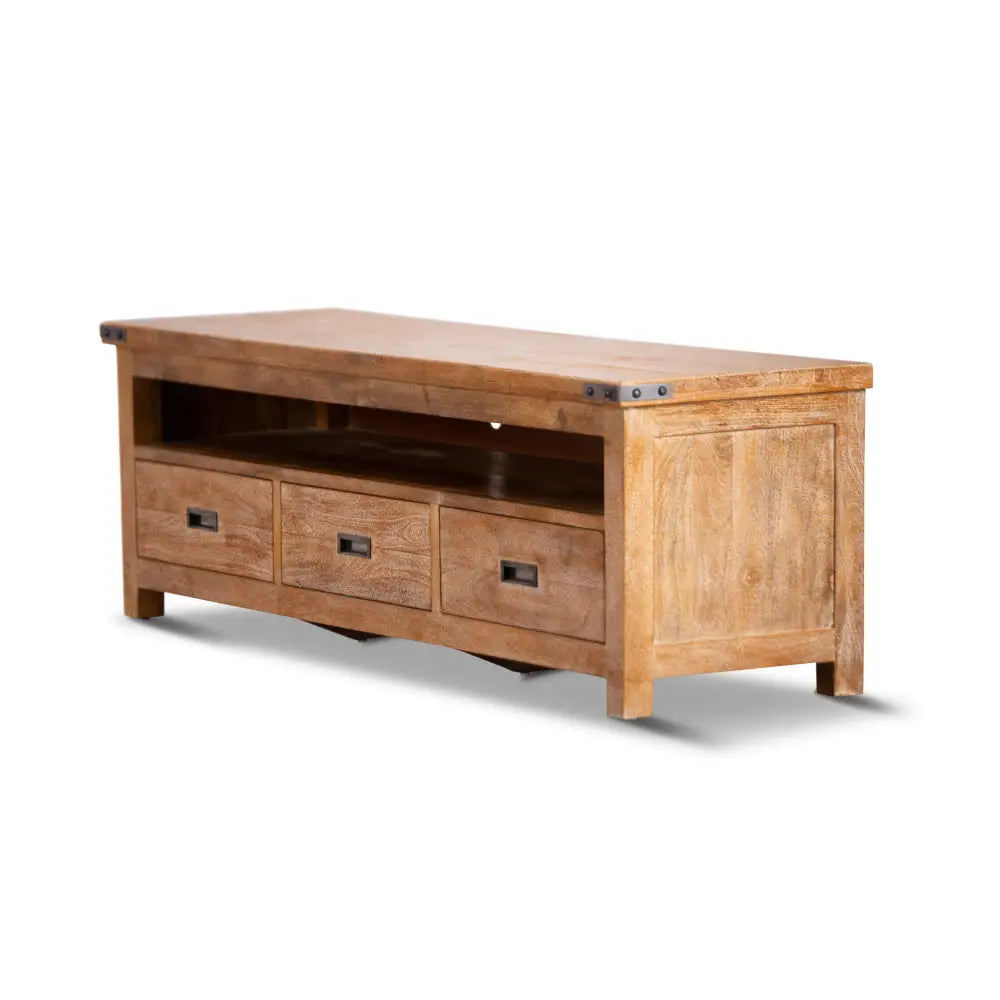 Gloriosa ETU Entertainment TV Unit 170cm 3 Drawer Solid Mango Wood - Honey Wash - Furniture > Living Room