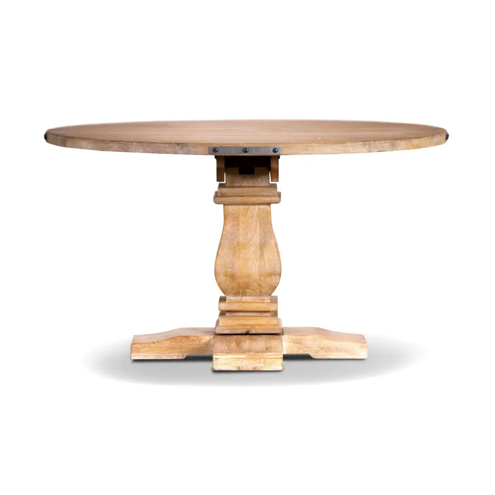 Gloriosa Round Dining Table 135cm Pedestal Solid Mango Timber Wood - Honey Wash - Furniture > Dining