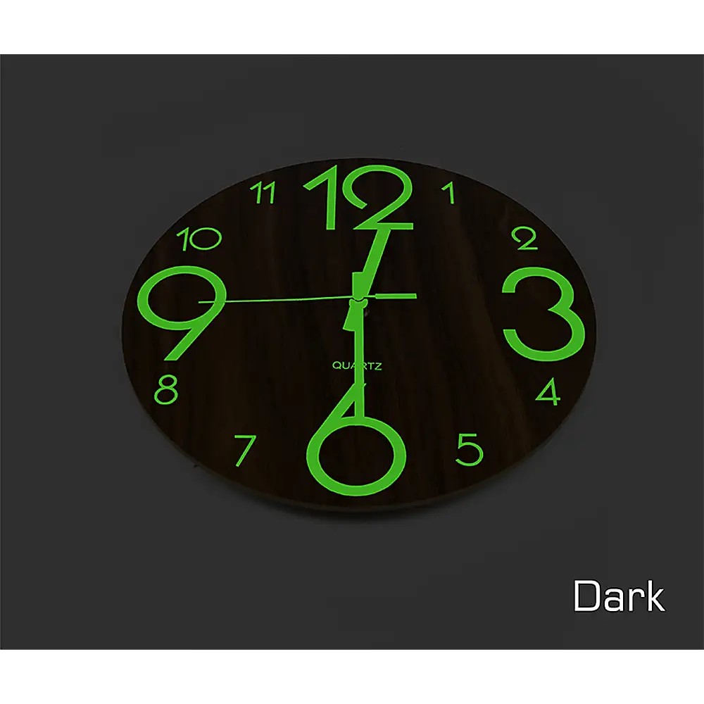 Glow In Dark Wall Clock Luminous Quartz Quiet Wooden Home Decor 30cm - Home & Garden > Decor