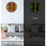 Glow In Dark Wall Clock Luminous Quartz Quiet Wooden Home Decor 30cm - Home & Garden > Decor