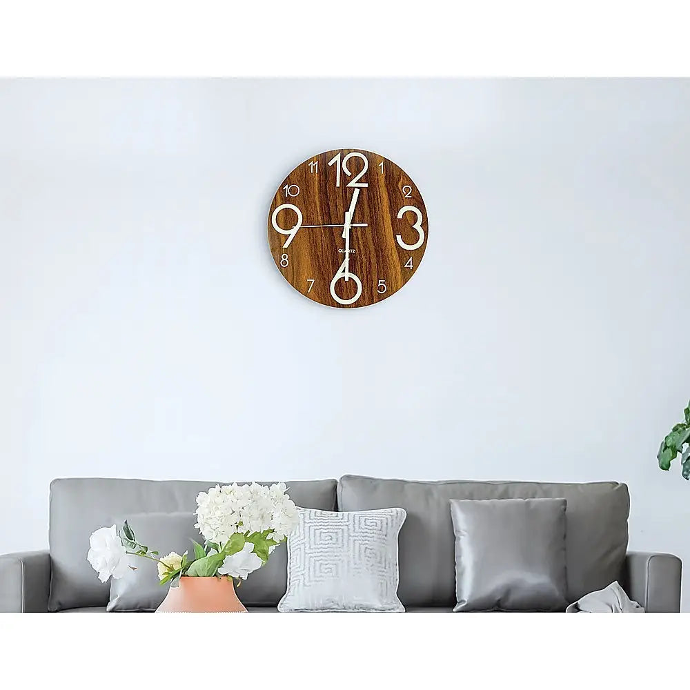 Glow In Dark Wall Clock Luminous Quartz Quiet Wooden Home Decor 30cm - Home & Garden > Decor