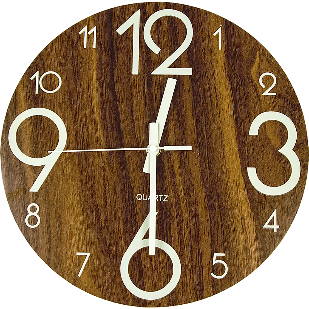 Glow In Dark Wall Clock Luminous Quartz Quiet Wooden Home Decor 30cm - Home & Garden > Decor