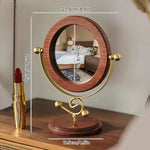 Gold and Brown Vintage Solid Wood Makeup Mirror - 360° Rotating Desktop Vanity Mirror - Home & Garden > Decor > Mirrors