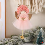 Gold and White Angel Ornament with Bells and Glitter Wings - Christmas Hanging Decoration 16*10*5cm Pink colour (5