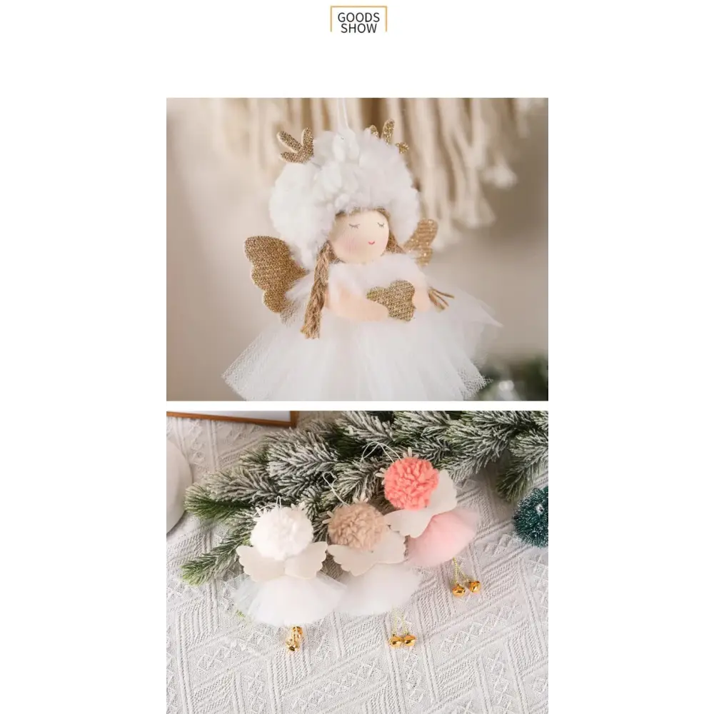 Gold and White Angel Ornament with Bells and Glitter Wings - Christmas Hanging Decoration 16*10*5cm Coffee colour (5