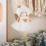 Gold and White Angel Ornament with Bells and Glitter Wings - Christmas Hanging Decoration 16*10*5cm White colour (5