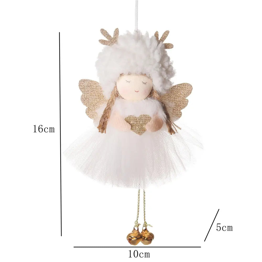Gold and White Angel Ornament with Bells and Glitter Wings - Christmas Hanging Decoration 16*10*5cm White colour (5