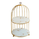 Gold and White Elegant 2-Tier Gold Birdcage Cosmetic Organizer - Wrought Iron Countertop Storage Rack for Skincare