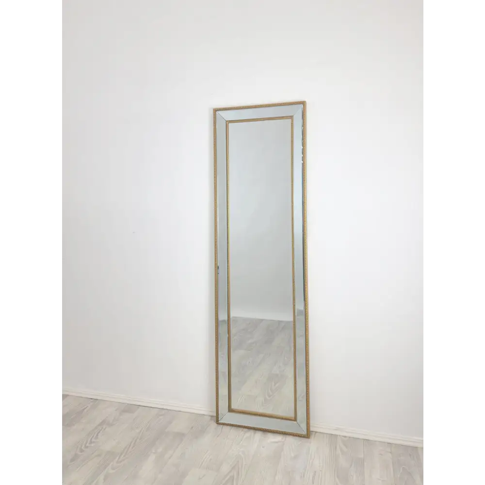 Gold Beaded Framed Mirror - Free Standing 50cm x 170cm - Home & Garden > Decor