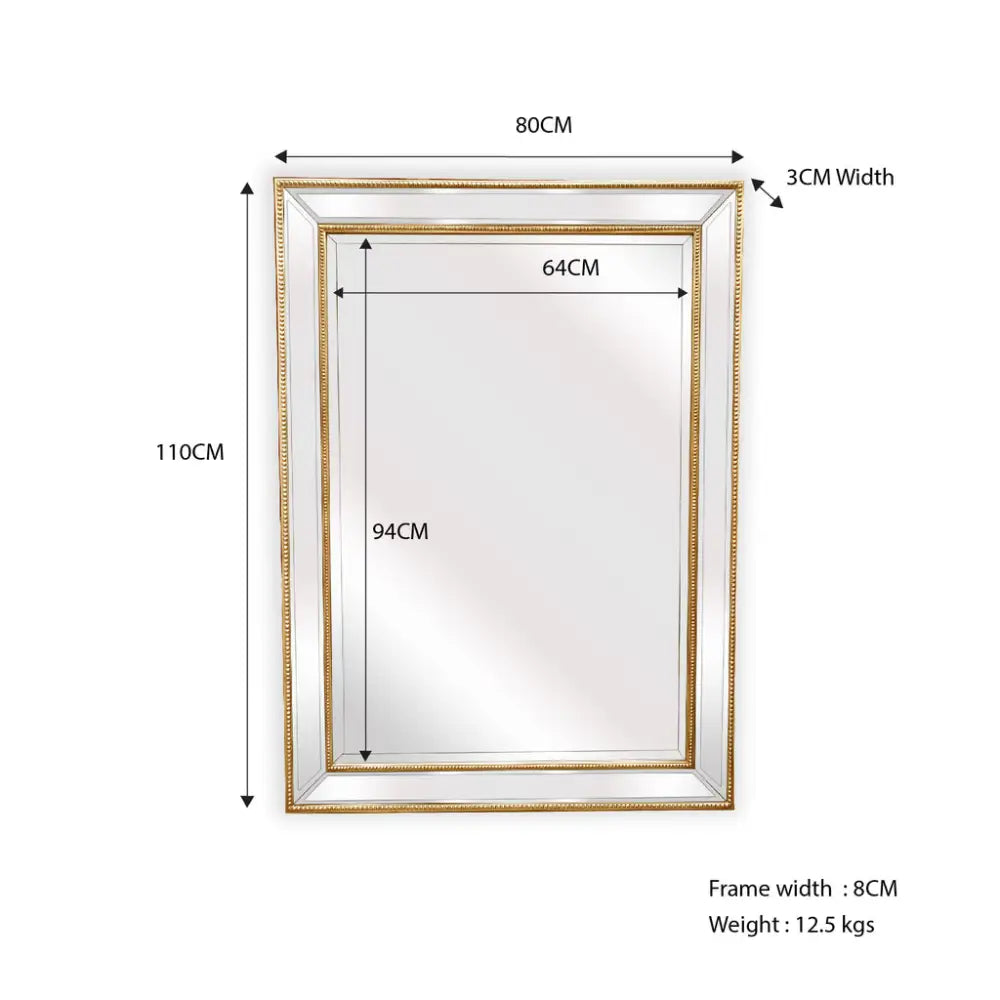 Gold Beaded Framed Mirror - Rectangle 80cm x 110cm - Home & Garden > Decor