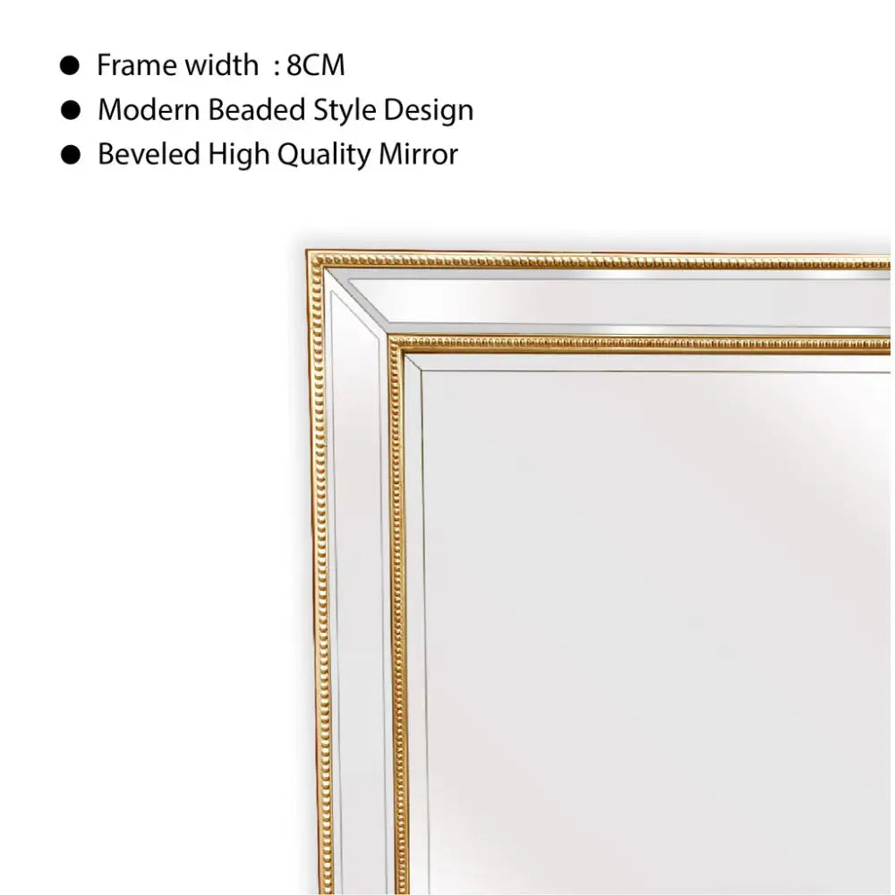 Gold Beaded Framed Mirror - Rectangle 80cm x 110cm - Home & Garden > Decor