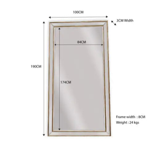 Gold Beaded Framed Mirror - X Large 190cm x 100cm - Home & Garden > Decor