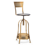Gold Black Swivel Kitchen Bar Stool Chair with High Back in Netted Design Frame - Furniture > Bar Stools & Chairs