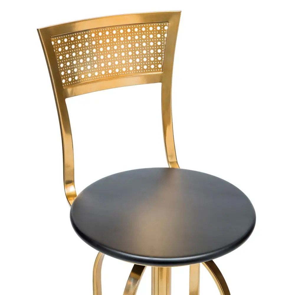 Gold Black Swivel Kitchen Bar Stool Chair with High Back in Netted Design Frame - Furniture > Bar Stools & Chairs
