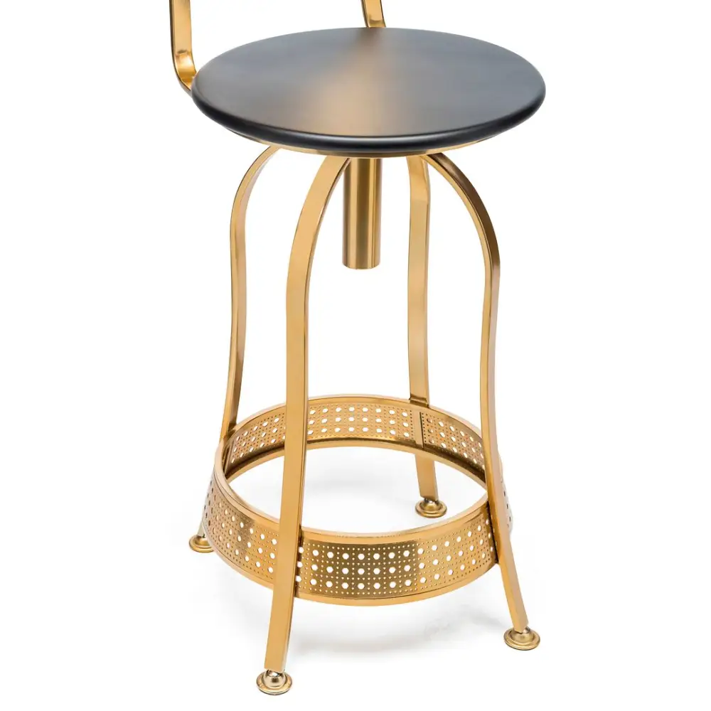 Gold Black Swivel Kitchen Bar Stool Chair with High Back in Netted Design Frame - Furniture > Bar Stools & Chairs