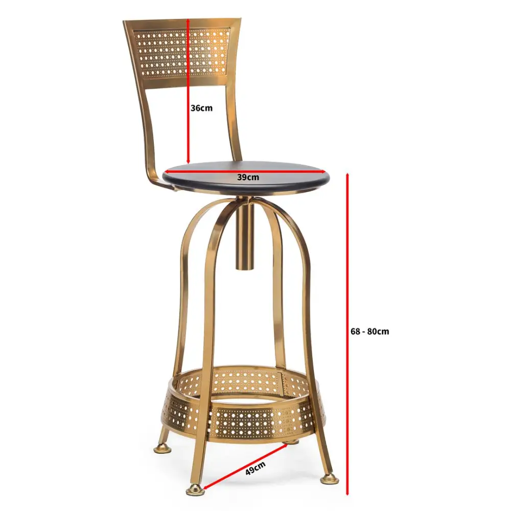 Gold Black Swivel Kitchen Bar Stool Chair with High Back in Netted Design Frame - Furniture > Bar Stools & Chairs