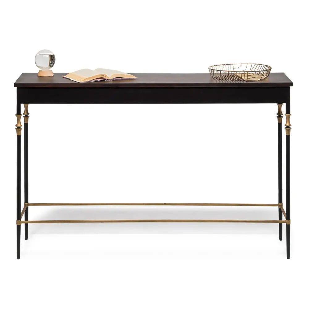 Gold Black Wooden Slim Hallway Console Table with Finial Legs - Furniture > Living Room