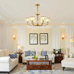 Gold Chandelier 6 Lights Wagon Wheel Clear Crystal - Home & Garden > Lighting