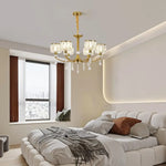 Gold Chandelier 6 Lights Wagon Wheel Clear Crystal - Home & Garden > Lighting