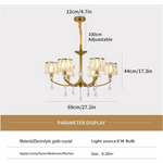 Gold Chandelier 6 Lights Wagon Wheel Clear Crystal - Home & Garden > Lighting