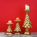 Gold Christmas Tree Candle Holder - Elegant Resin Pillar Stand 12cm Festive Decoration - Occasions > Christmas >