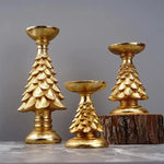 Gold Christmas Tree Candle Holder - Elegant Resin Pillar Stand 15.5cm Festive Decoration - Occasions > Christmas >