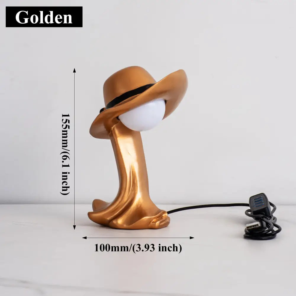 Gold Creative Cowboy Hat USB Table Lamp for Home and Office Decor - Home & Garden > Lighting > Table Lamps