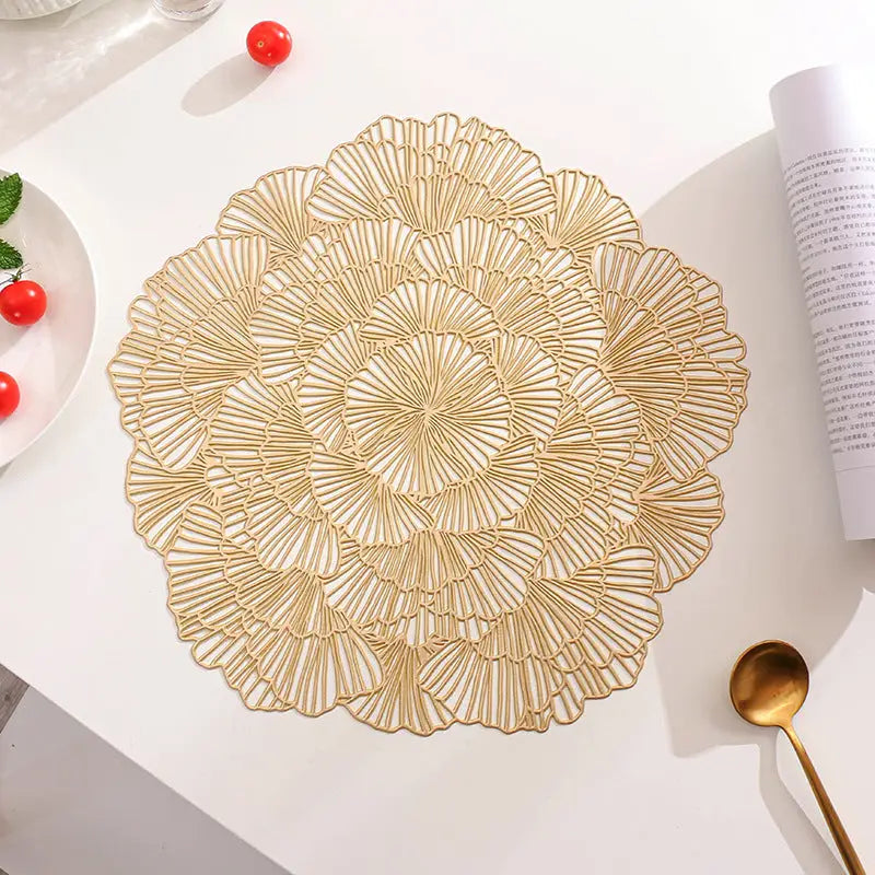 Gold Elegant Floral PVC Placemats - Set of 8 Durable & Stylish Table Mats (38cm) - Home & Garden > Kitchenware >