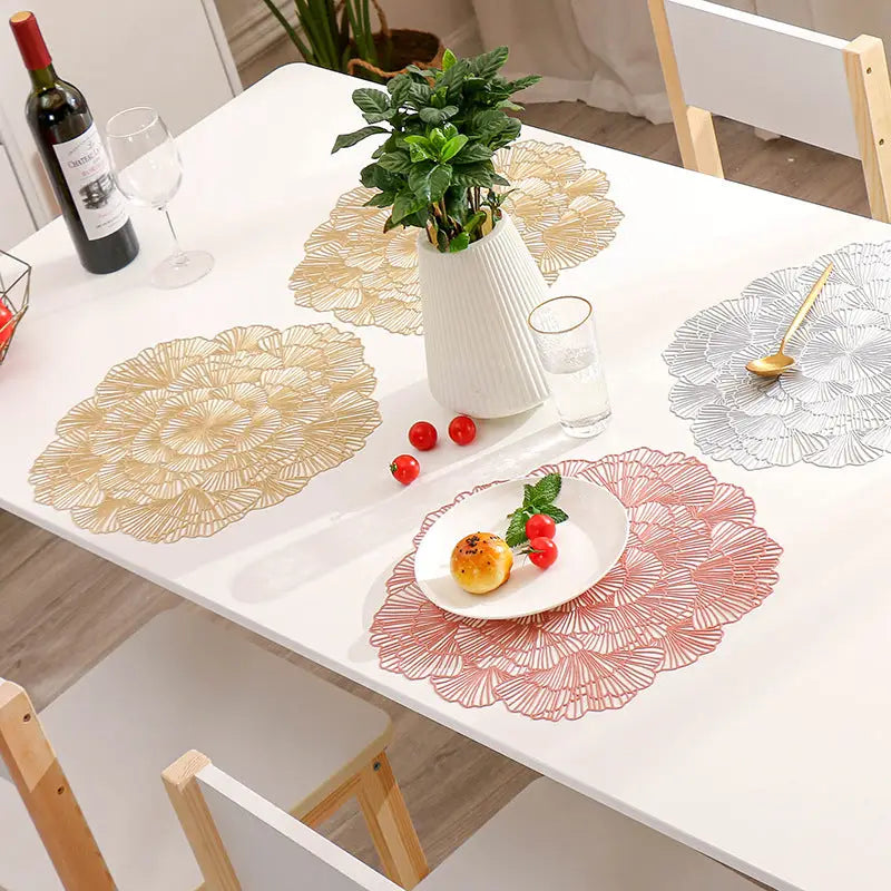 Gold Elegant Floral PVC Placemats - Set of 8 Durable & Stylish Table Mats (38cm) - Home & Garden > Kitchenware >