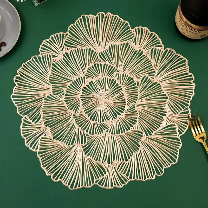 Gold Elegant Floral PVC Placemats - Set of 8 Durable & Stylish Table Mats (38cm) - Home & Garden > Kitchenware >