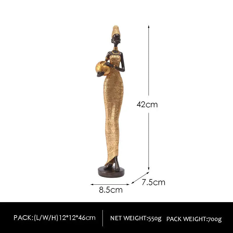 Gold Exotic African Woman Figurine - Elegant Resin Sculptures for Home Decor - Home & Garden > Decor > Vases & Table