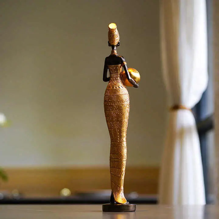 Gold Exotic African Woman Figurine - Elegant Resin Sculptures for Home Decor - Home & Garden > Decor > Vases & Table
