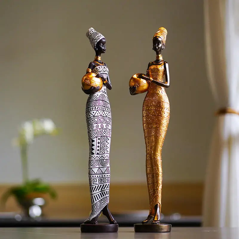Gold Exotic African Woman Figurine - Elegant Resin Sculptures for Home Decor - Home & Garden > Decor > Vases & Table