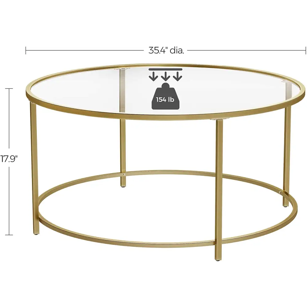 Gold Glass Table with Golden Iron Frame Stable and Robust Tempered Glass - Furniture > Living Room