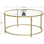 Gold Glass Table with Golden Iron Frame Stable and Robust Tempered Glass - Furniture > Living Room
