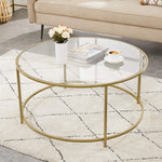 Gold Glass Table with Golden Iron Frame Stable and Robust Tempered Glass - Furniture > Living Room