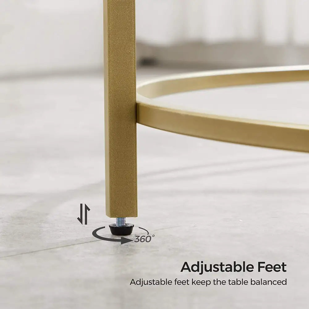 Gold Glass Table with Golden Iron Frame Stable and Robust Tempered Glass - Furniture > Living Room