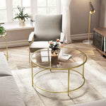 Gold Glass Table with Golden Iron Frame Stable and Robust Tempered Glass - Furniture > Living Room