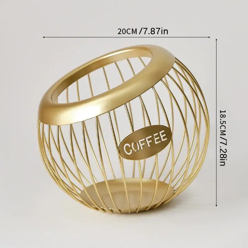 Gold Handcrafted Coffee Capsule Storage Basket - Vintage Iron Art Design - Home & Garden > Decor > Vases & Table Decor