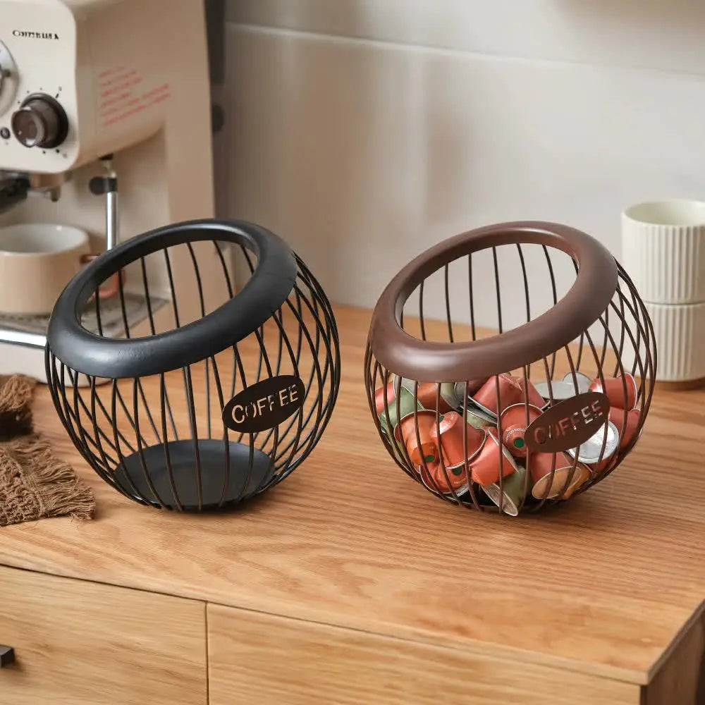 Gold Handcrafted Coffee Capsule Storage Basket - Vintage Iron Art Design - Home & Garden > Decor > Vases & Table Decor