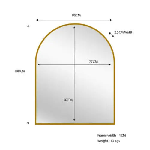 Gold Metal Arch Mirror - Small 80cm x 100cm - Home & Garden > Decor > Mirrors