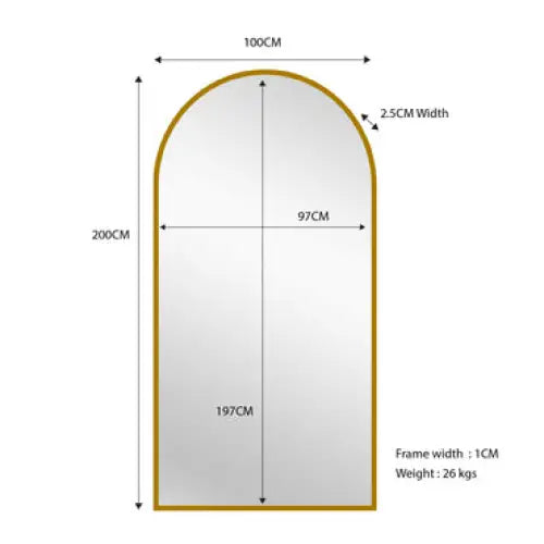 Gold Metal Arch Mirror - X Large 100cm x 200cm - Home & Garden > Decor