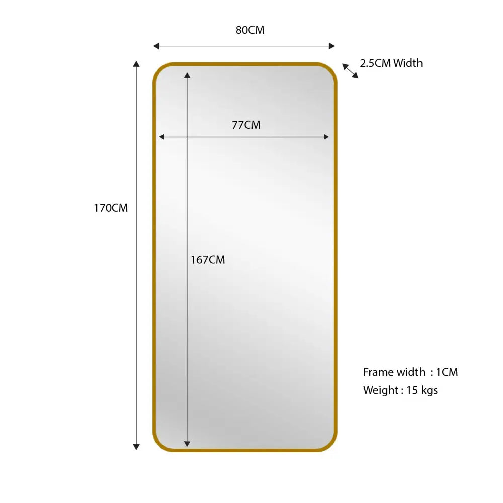 Gold Metal Rectangle Mirror - Medium 80cm x 170cm - Home & Garden > Decor