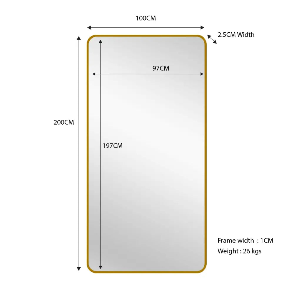 Gold Metal Rectangle Mirror - X-Large 100cm x 200cm - Home & Garden > Decor