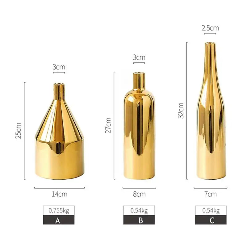 Gold Plated Ceramic Flower Vase - Desktop Decorative Three-piece Set - Home & Garden > Decor > Vases & Table Decor