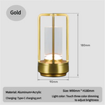 Gold Rechargeable Table Lamp - Touch Dimming 3-Color LED Light for Bedroom and Office - Home & Garden > Lighting >