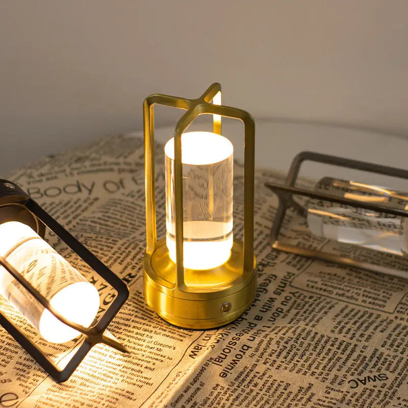Gold Rechargeable Table Lamp - Touch Dimming 3-Color LED Light for Bedroom and Office - Home & Garden > Lighting >