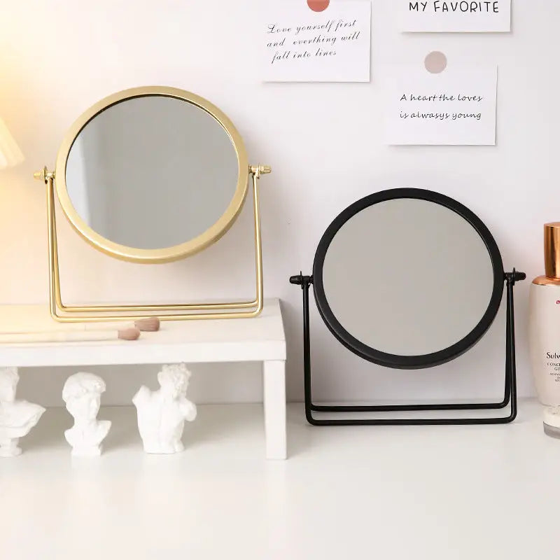 Gold Rotating Tabletop Makeup Mirror - 360º Swivel Vanity Mirror for Bedroom & Desk - Home & Garden > Decor > Mirrors