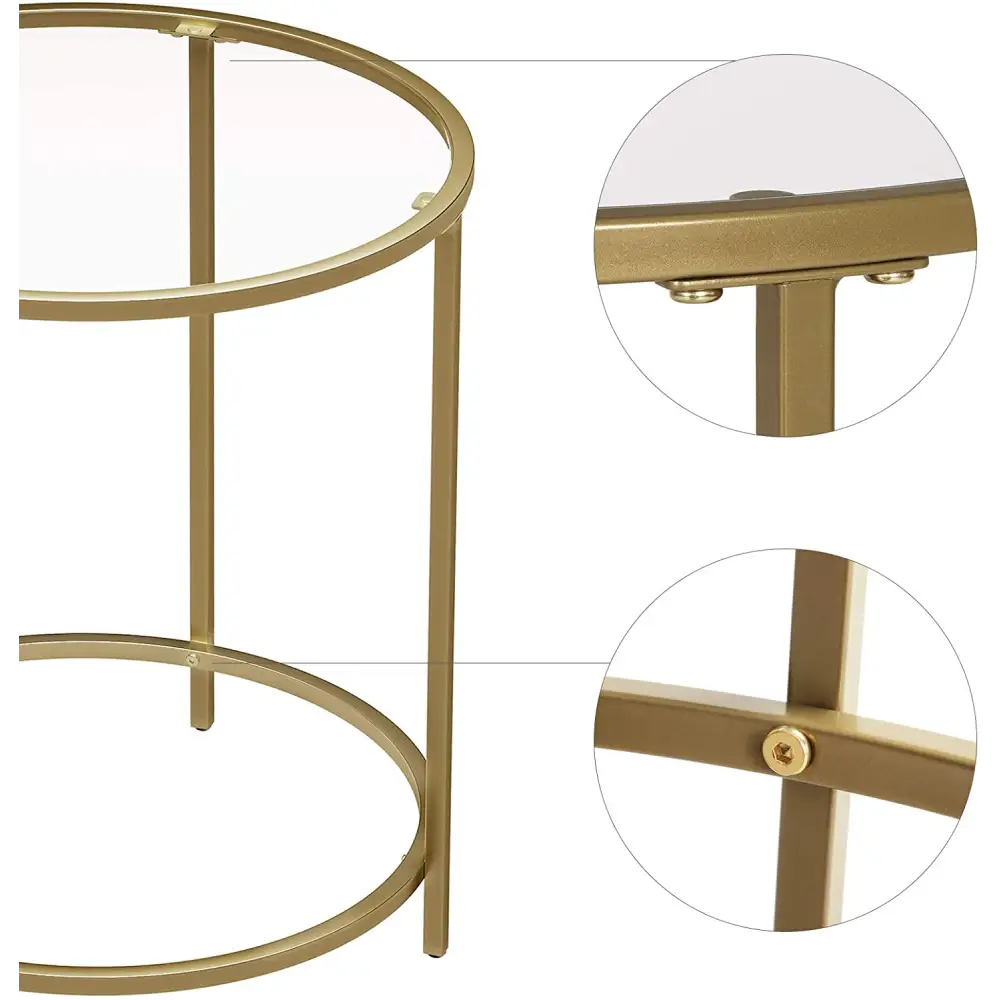 Gold Round Side Table with Golden Metal Frame Robust and Stable - Furniture > Living Room